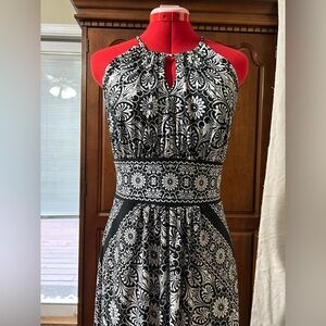 London Times Black and White Halter Maxi Dress